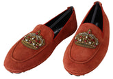 Dolce & Gabbana Orange Leather Crystal Crown  Loafers Shoes